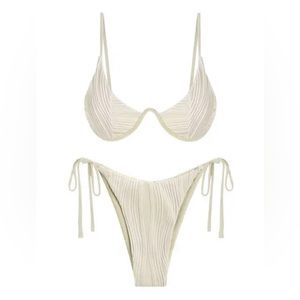 NWT - ZAFUL Ribbed Monowire Tie Side Bikini Swimwear - Light Coffee